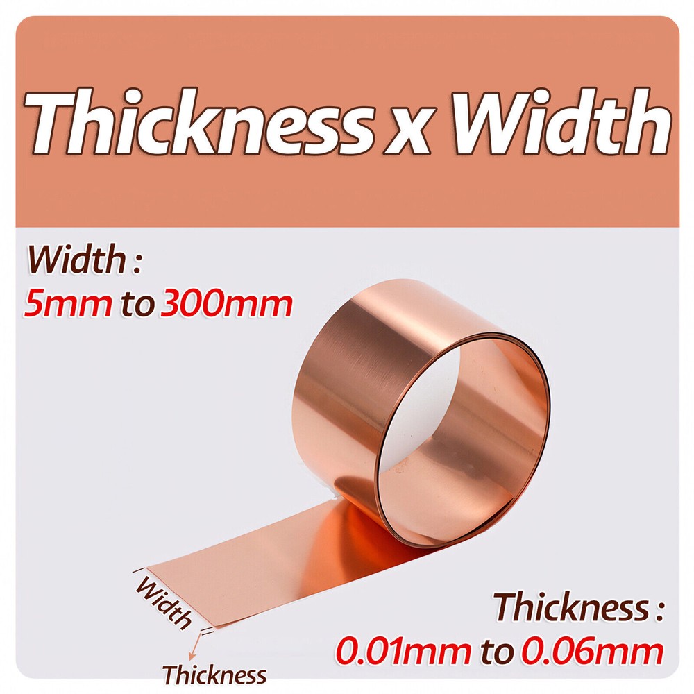 5mm-300mm Width 99.9% Copper Sheet Roll Metal Foil Plate 0.01mm-0.06mm Thick