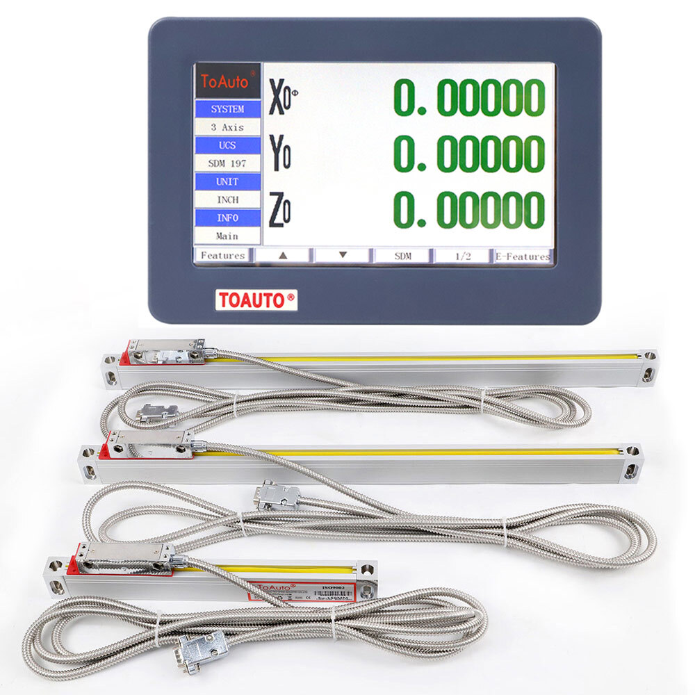 TOAUTO 3 Axis DRO+3pcs Glass Linear Scales Touch Screen LCD Digital Readout Kits