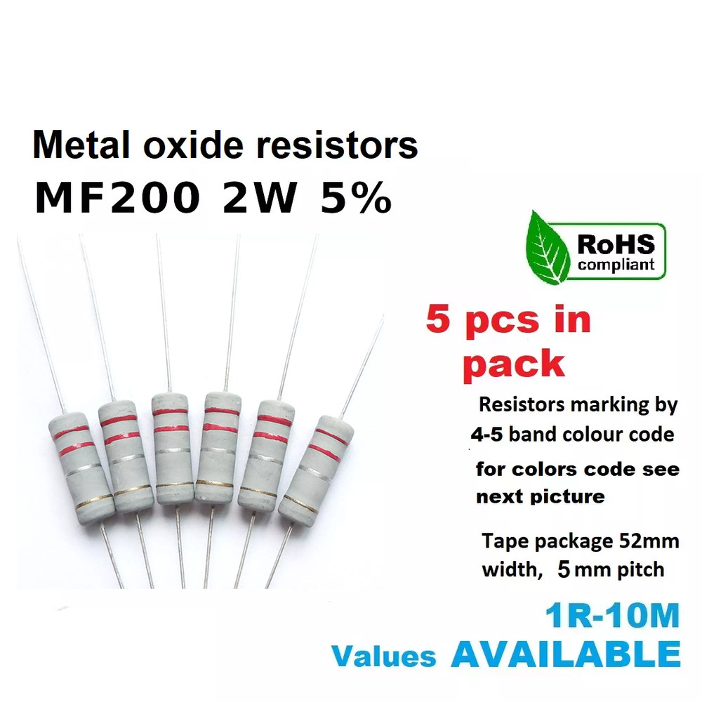 ‌2W 5% Metal Film Resistors 5PCS 1Ω-1MΩ Full Range Kit for Electronics‌