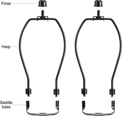 7 Inch Lamp Harp Kits Polish Black Finish 3/8 Inch Saddle Base Holes Light Duty