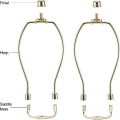 7 Inch Lamp Harp Kit Polished Brass 3/8 Inch Saddle Base Holes Light Duty Pack 2