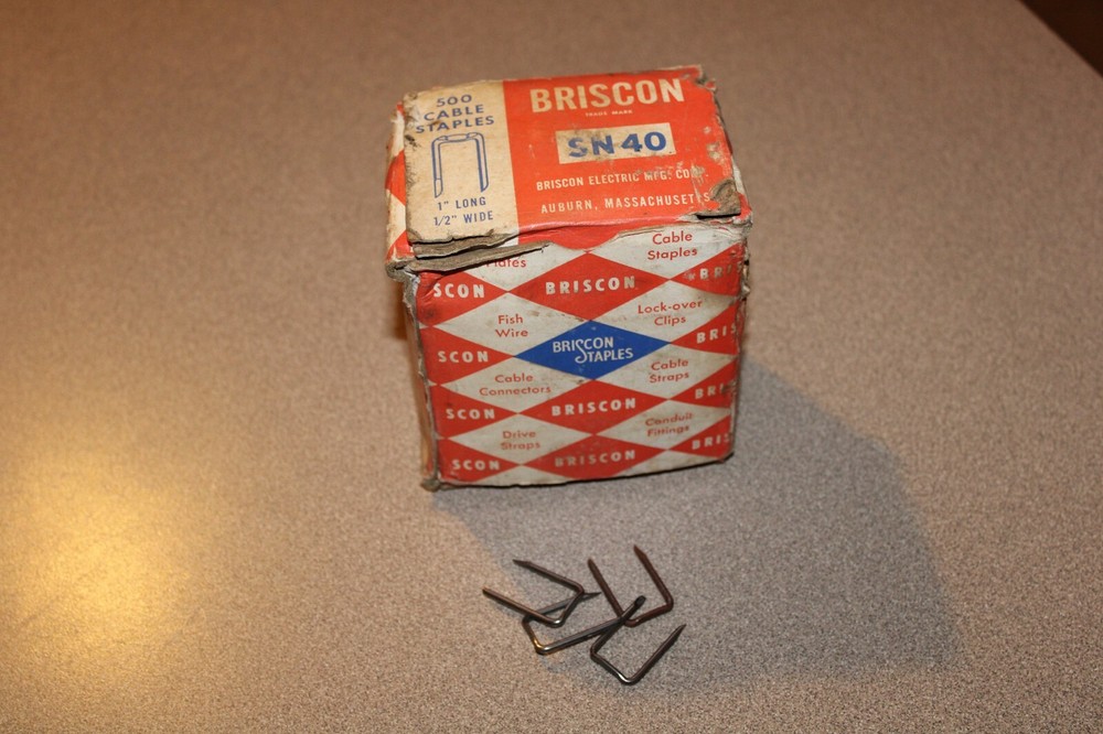 NOS Briscon Metal Non-Insulated Cable Staples SN40 box of 500
