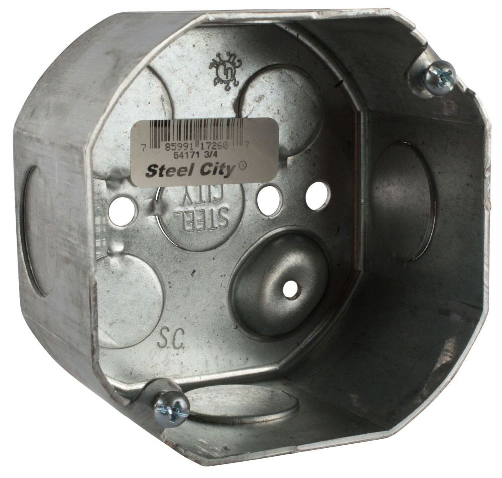 Steel City 54171-3/4, 4″ x 2-1/8″, Drawn Steel, Octagon, Ceiling Box, 25pc
