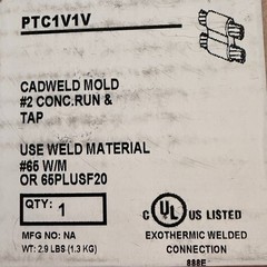 New Nvent Erico Cadweld PTC1V1V Parallel Horizontal #2 Mold Solid Run and Tap