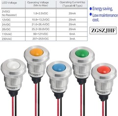 UL Listed Indicator Light 12mm LED Lamp 140mm Wire Pilot Lights Waterproof IP67