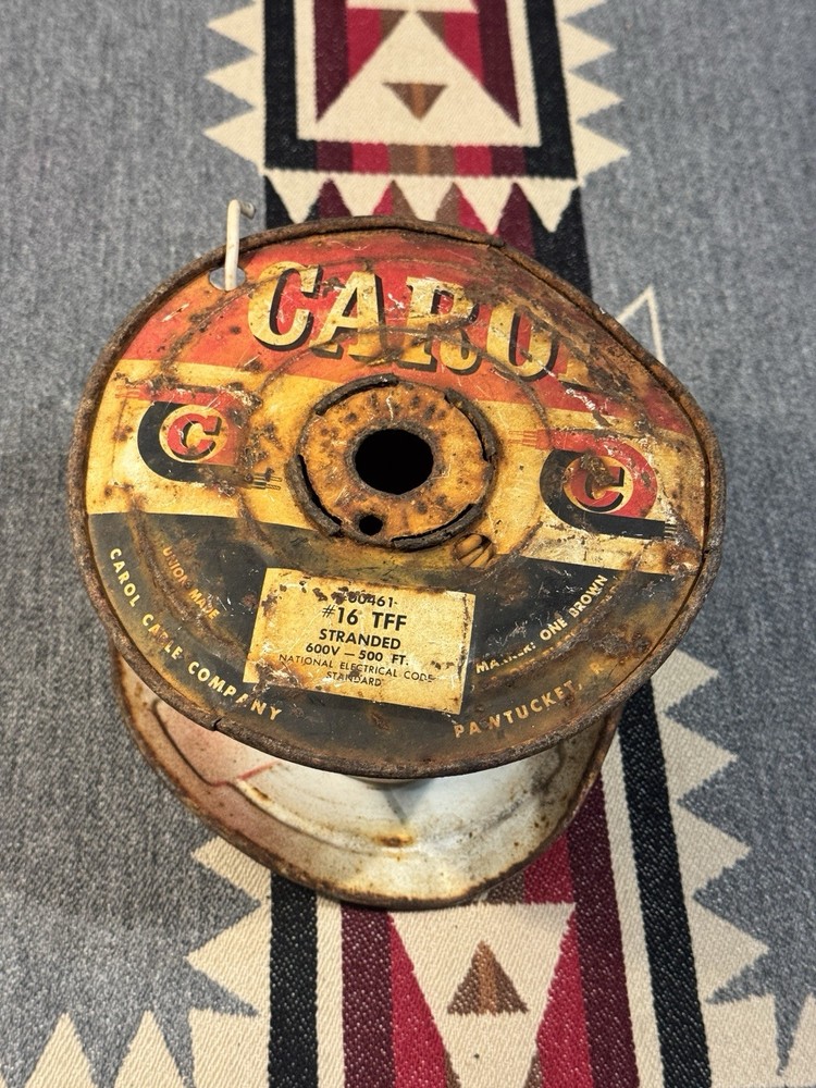 Vintage Carol Cable Co Metal Wire Spool Pawtucket RI #16 TFF