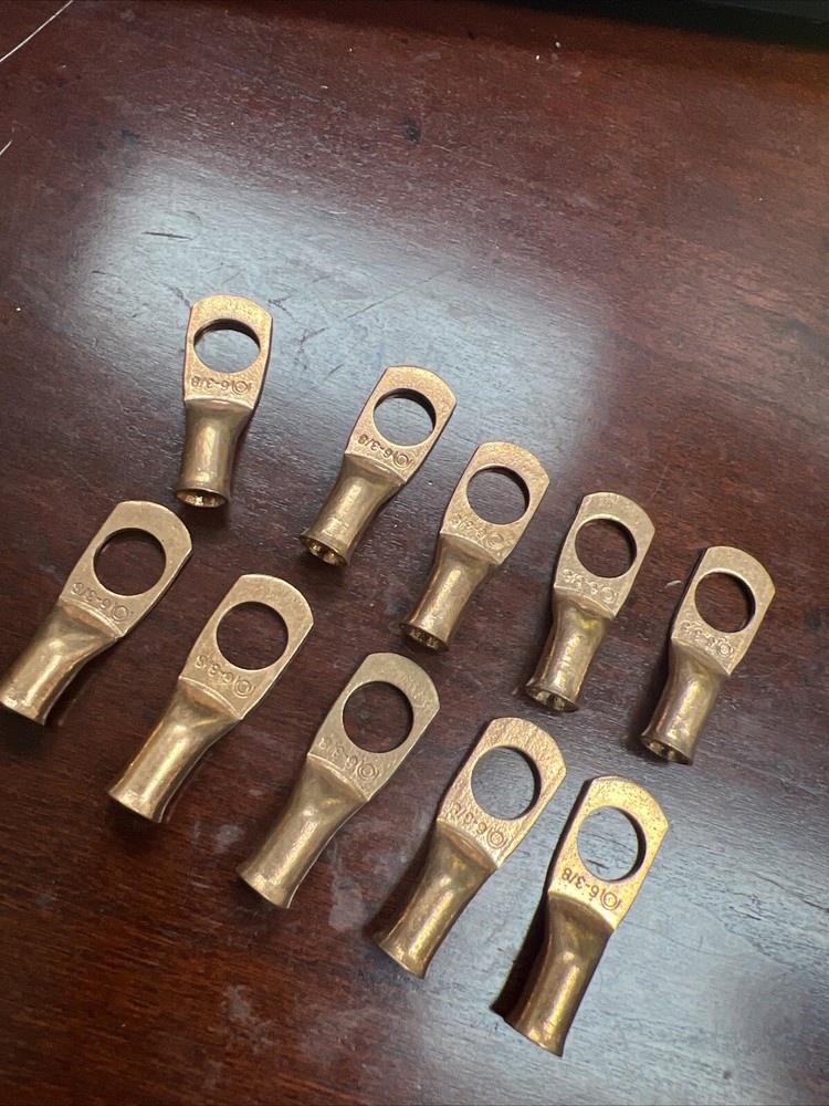 (LOT OF 10) 6 AWG Ring 3/8″ Hole Terminal Lug Bare Copper Un-insulated Gauge