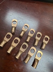 (LOT OF 10) 6 AWG Ring 3/8″ Hole Terminal Lug Bare Copper Un-insulated Gauge