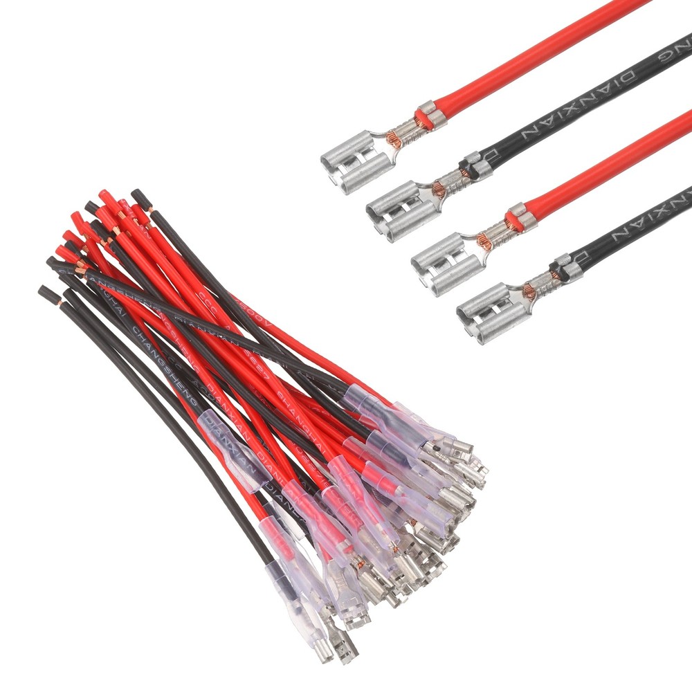 20Pcs Female Spade Crimp Terminal 4.8mm 10cm Wires, Red/Black