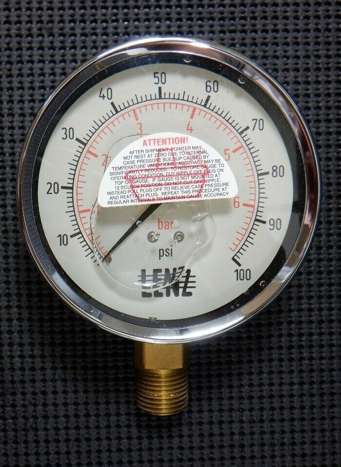 Lenz BAC-100-4L Pressure Gauge 0-100 PSI 4″ Dial 1/2 NPT – New In Box
