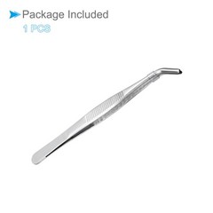 Tweezers, 160mm Length, Stainless Steel Curved Blunt Serrated Tip Tweezer
