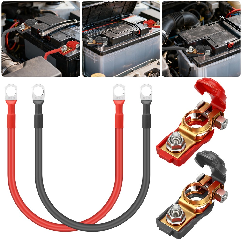 Heavy Duty 5 AWG Battery Cables 30cm M10 Ring Terminals w/ Switch for Automotive