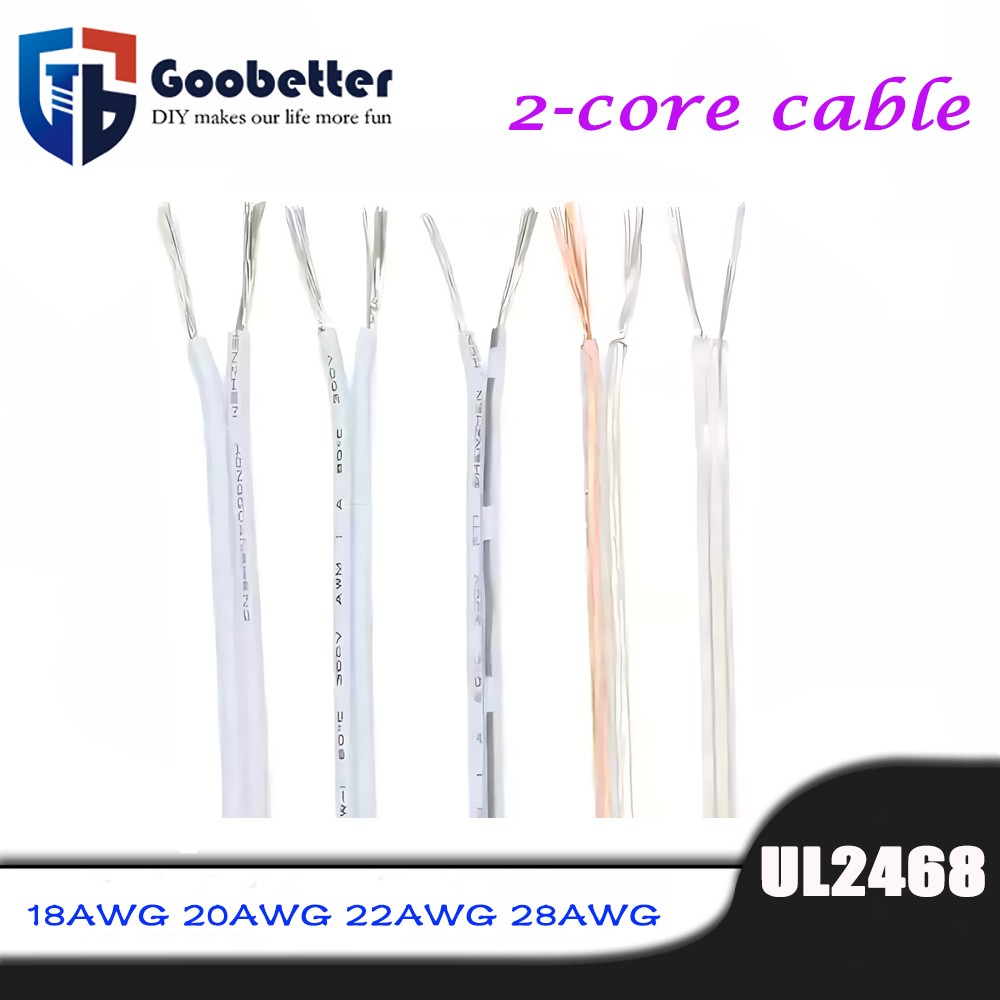 2- Core PVC Flexible Cable 18/20/22/28 AWG Stranded Electrical Flex Wire UL2468