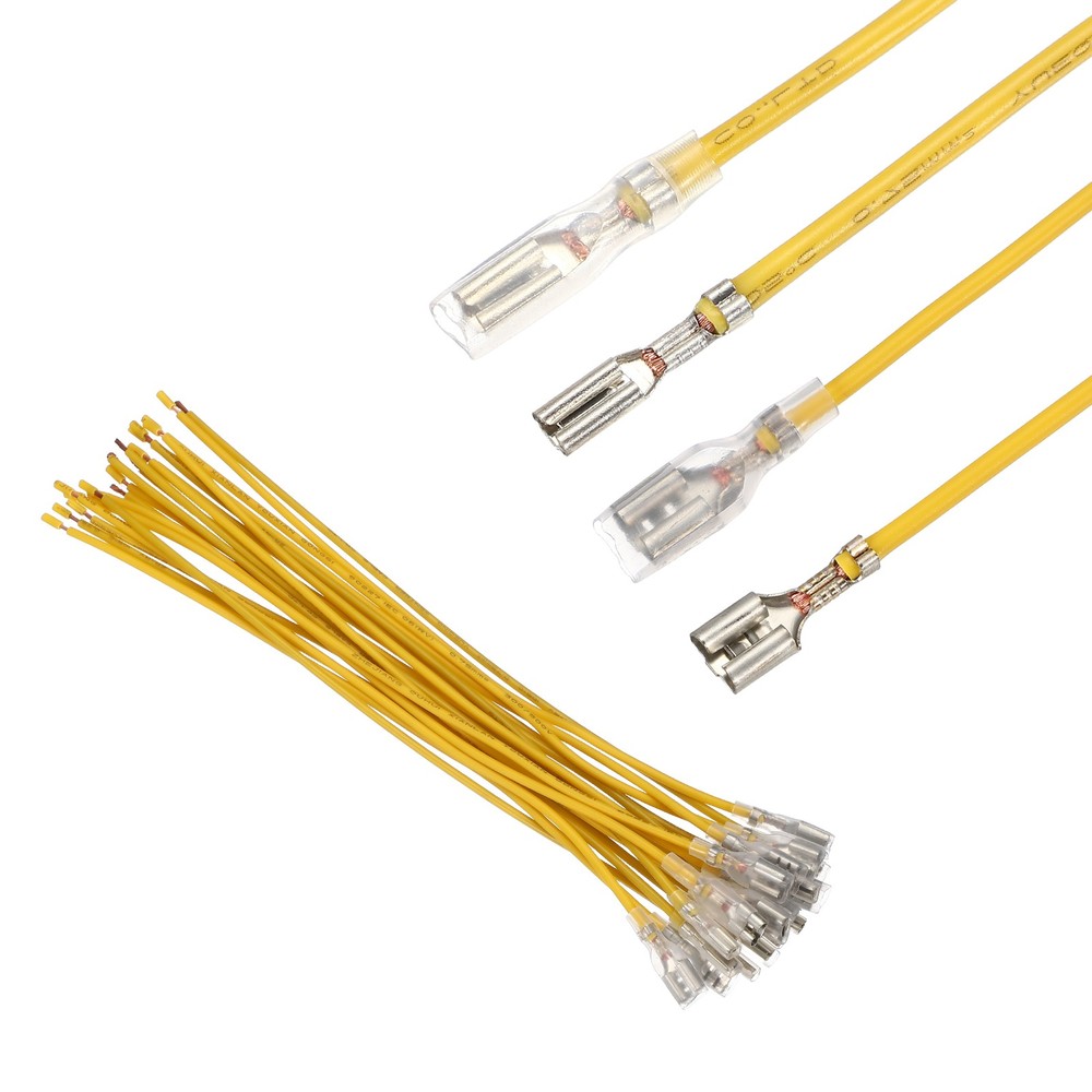 20Pcs Female Spade Crimp Terminal 2.8mm & 6.30mm 20cm Wires, Yellow