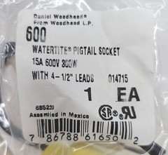 5x Daniel Woodhead 600 Watertite Pigtail Socket 15A 600V 300W 4½” Leads NEW NOS