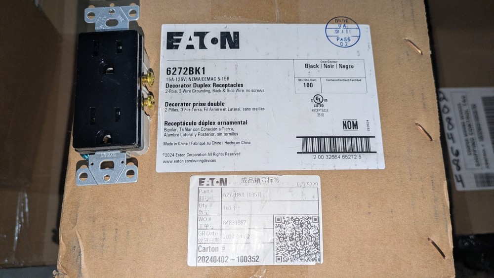 EATON 6272BK1 15A-125V; NEMA/EEMAC 5-15R … 5/LOT
