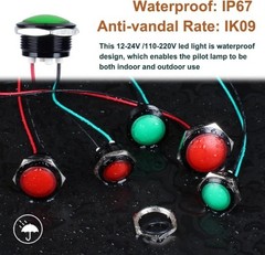 19mm 12 24V AC DC Metal LED Indicator Indicator Light Waterproof IP67 Raised