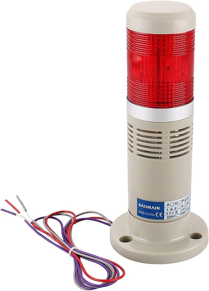 BAOMIAN 24V DC Industrial Signal Tower Light Buzzer Red LED Continuous Warning