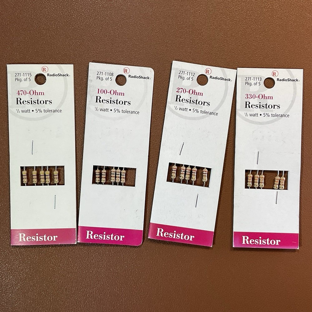Lot of 4 packs, 1/2 watt Radio Shack Resistors, Assorted Ohm