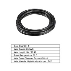 16.4ft RVV Wire Cable Extension Cord Copper Conductor 4 Core 20 AWG 5M