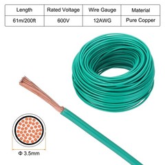 200 Feet Electrical Wire Insulated Stranded Copper 12 AWG Wire Cable,Green