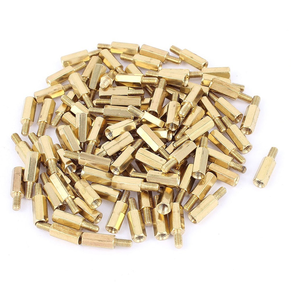 100Pcs M3 Male to Female 11mm+6mm Screw Threaded Brass Hex Standoff Spacer