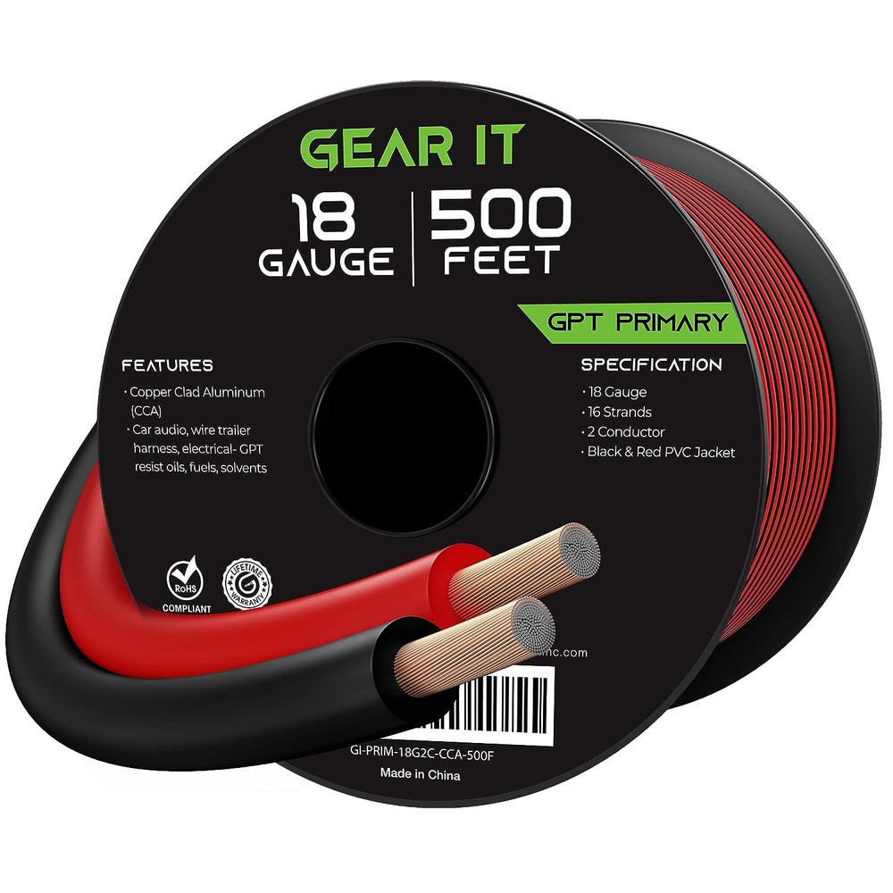 GearIT 18 Gauge Wire (500ft – Black/Red) GPT Automotive Primary BlackRed