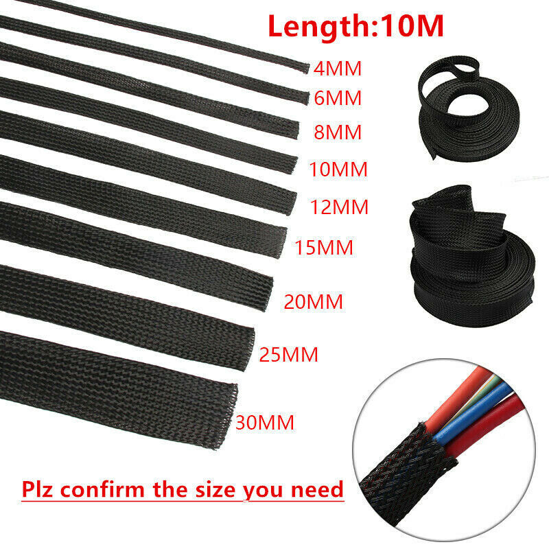 5/10M Black Expandable Sheathing Wire Cable Sleeving Braided Loom Tubing Nylon