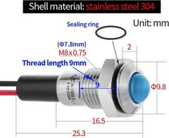 UL Listed Mini Indicator Light 8mm 0.31 Inch Waterproof Domed Metal Stainless