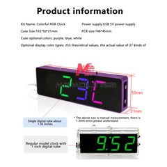 5V DIY Electronic Clock Kit LED Digital RGB Clock Time Temperature Date Display