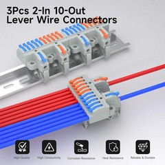 3Pcs 2.5mm2 DIN Terminal Block, Lever Wire Connector, 2 In 10 Out
