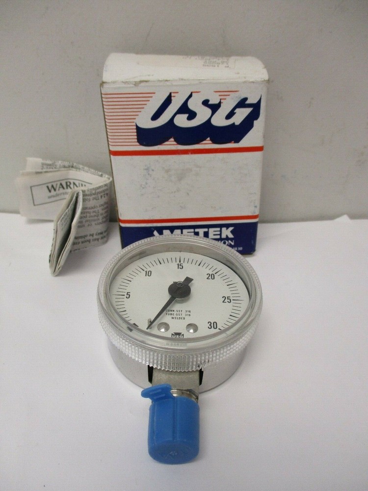 AMETEK USG 1535, 316 SS, 2″ DIAL 0-30 PSI 1/4″ NPT PRESSURE GAUGE, BOTTOM MOUNT