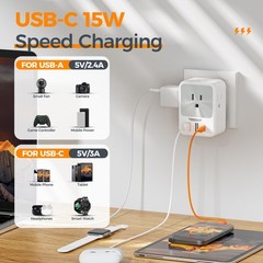 TESSAN US to India Plug Adapter 2 Pack Type D Travel Adapter 4 Outlets