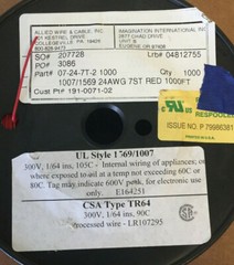 ALLIED WIRE AND CABLE 07-24-7T-2 1000′ HOOK UP WIRE 24 AWG RED