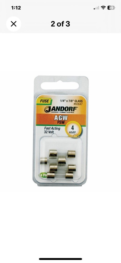 Jandorf AGW 4 amps Fast Acting 32 Volt Fuses 4 pk 1/4”x7/8” Glass #60647