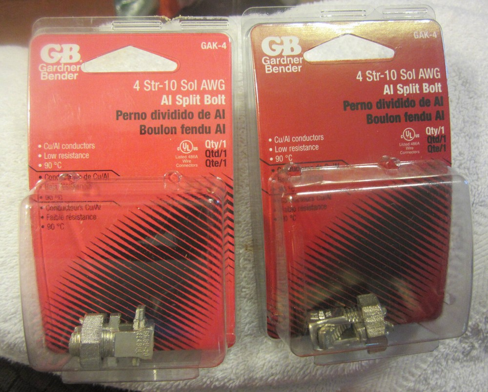 2 Gardener Bender new packs Split Bolt Connector, 4 AWG to 10 AWG GAK-4,NEW lot