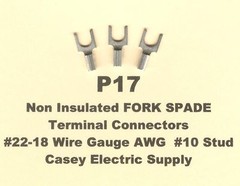 100 Non-Insulated FORK SPADE Terminal Connectors #22-18 Wire Gauge AWG #10 Stud