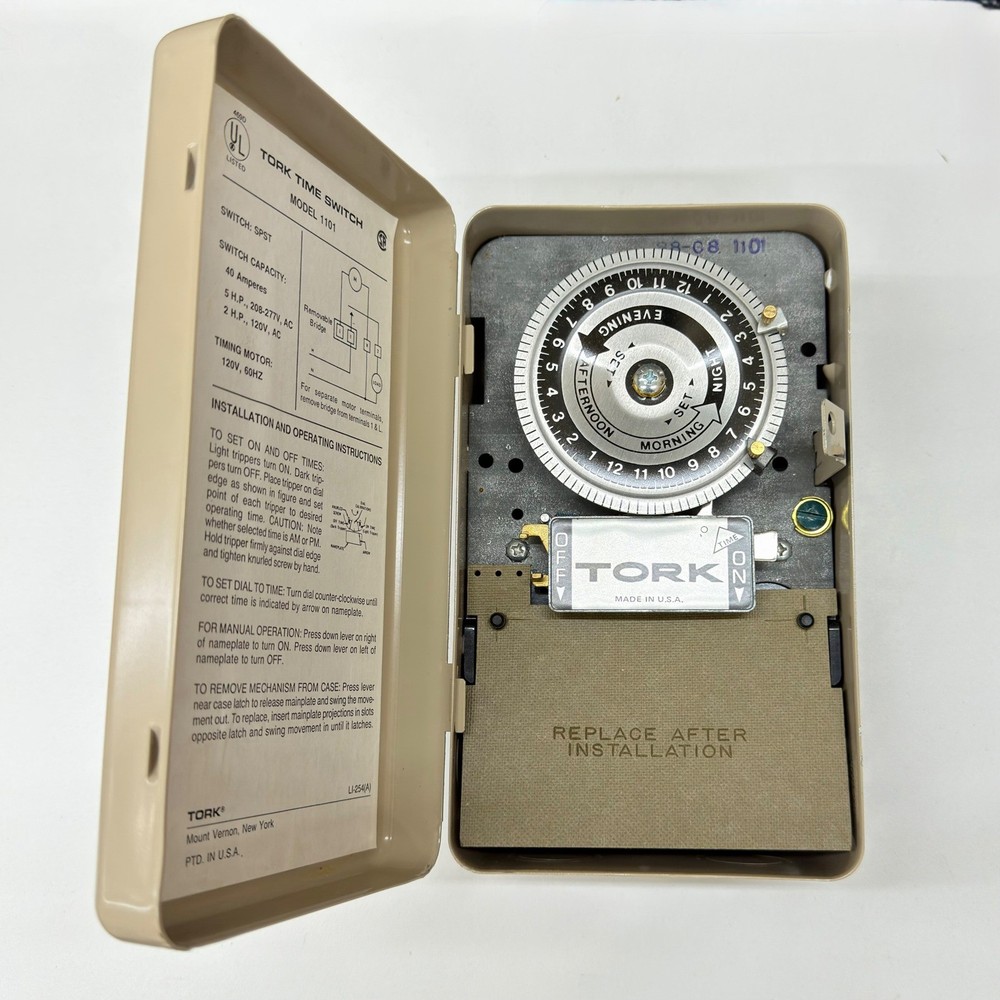 Tork 1101 Mechanical Time Switch 24 Hour 120V 40A SPST Metal Indoor Timer Box