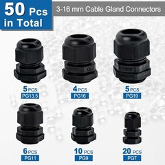 50pcs Cable Glands Waterproof PG7/9 /11/13.5/16/19 Adjustable 3-16 mm New