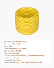 VEVOR NM-B Wire 14AWG/2C Copper Core Cable 50 ft Electrical Wire with Ground