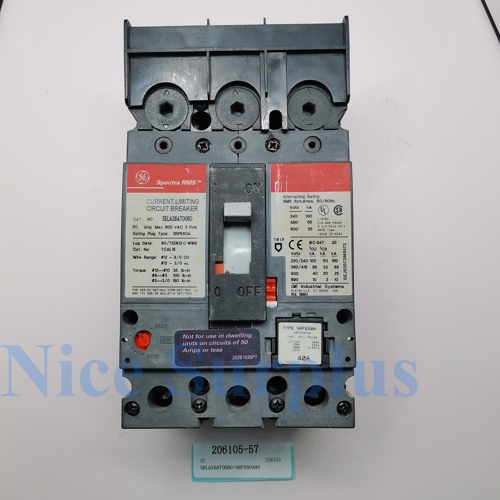 GE Circuit Breaker SELA36AT0060 with SRPE60A40 #206105-57