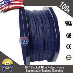 100 FT 1/4″ Blue & Black Expandable Wire Sleeving Sheathing Braided Loom Tubing