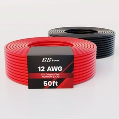 GS Power 12 Gauge Stranded Flexible Copper Clad Aluminum CCA 50 ft, Red/Black