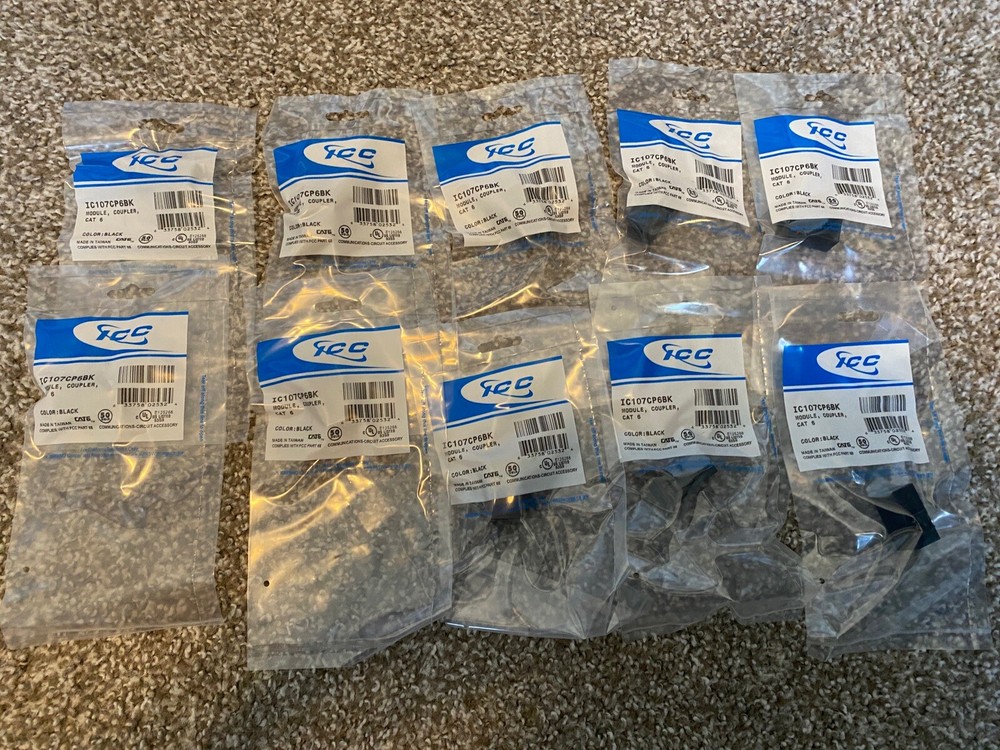 Lot of 10, ICC IC107CP6BK Module Coupler CAT 6 Black NEW