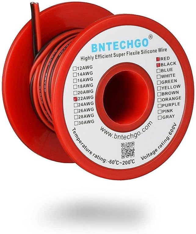BNTECHGO 22 Gauge Flexible 2 Conductor Parallel Silicone Wire Spool Red Black Hi