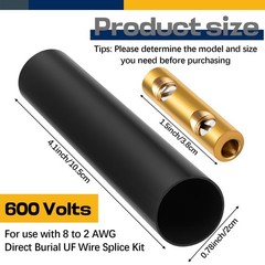 Underground Wire Splice Kit – 2 Sets for Direct Burial UF Wire, 600V Rated, Conn