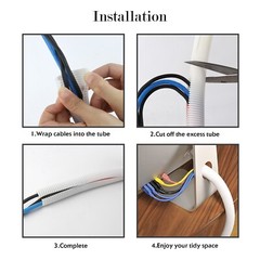 White Split Wire Loom Tubing Black Corrugated Protector Cord Auto/Home Industry
