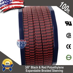 100 FT 3/8″ Black Red Expandable Wire Sleeving Sheathing Braided Loom Tubing US