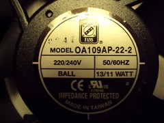 Orion fan OA109AP-22-2; 220/240 50/60hz; metal frame 5 blade ball bearing; 4-3/4