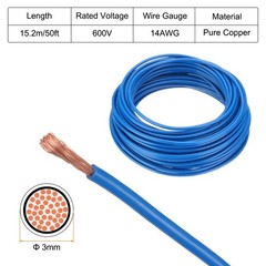 50 Feet Electrical Wire Insulated Stranded Copper 14 AWG Hook Up Wire Cable,Blue